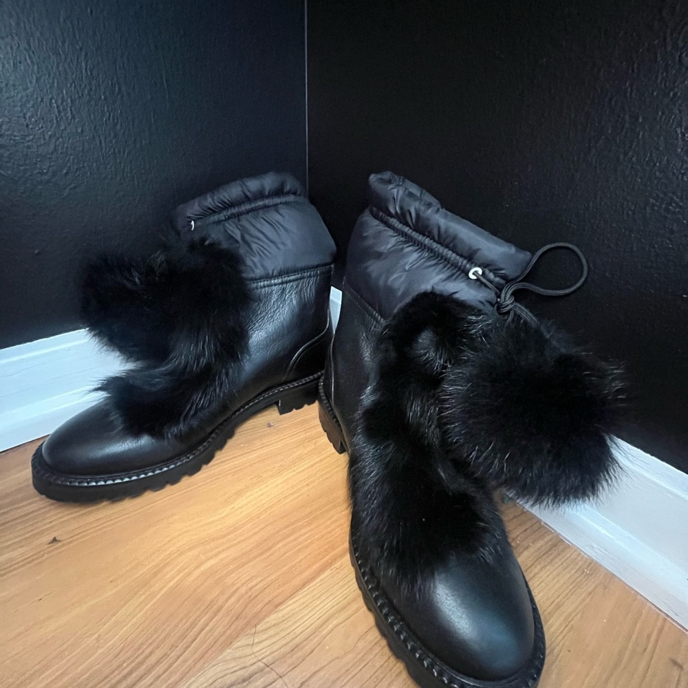 JIMMY CHOO Glacie Pompom embellished leather ankle boots